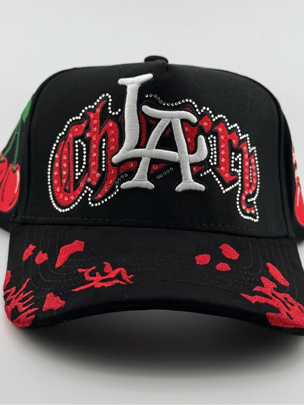 LA Cherry Embroidered Black and Red Decorative Cap - Unbranded